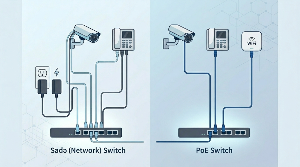 Sadə Switch və PoE Switch Fərqi – Hansı Daha Uyğundur?